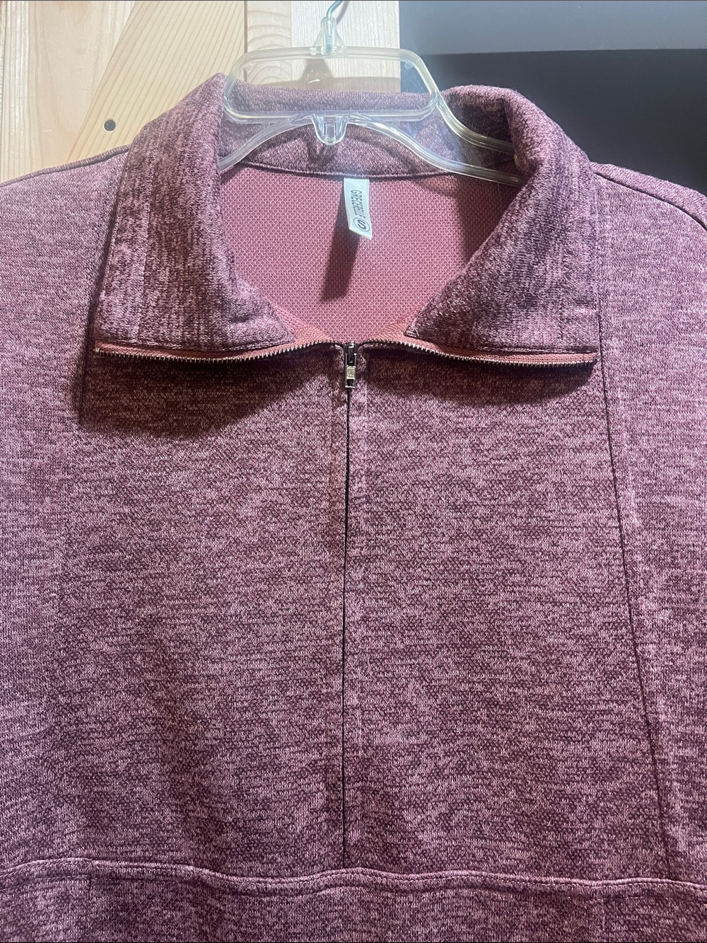 Grecerelle brand ladies zip Front Heathered Mauve half zip front size small